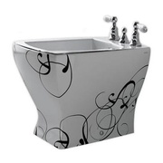 Биде напольное ArtCeram Jazz JZ04DECCLETT=JZB002 01;03 белый с черным узором