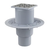 Сливной трап для ванны AlcaPlast 105x105/50/75, подводка – прямая, решетка латунь-хром, гидрозатвор – мокрый