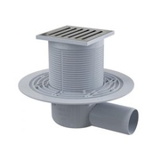 Сливной трап для ванны AlcaPlast 105x105/50, подводка – боковая латунь-хром, гидрозатвор – мокрый