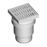Сливной трап для ванны AlcaPlast 150 × 150/110, подводка – прямая, решетка – черная, воротник – 2-х уровневая