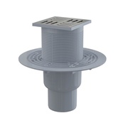 Сливной трап для ванны AlcaPlast 105×105/50, подводка – прямая, решетка латунь – хром, гидрозатвор – мокрый