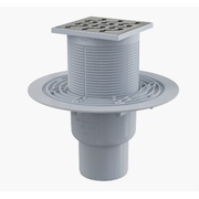 Сливной трап для ванны AlcaPlast 105 × 105/50/75, подводка – прямая, решетка латунь-хром, гидрозатвор – мокрый