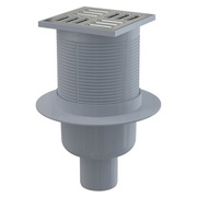 Сливной трап для ванны AlcaPlast 105 × 105/50/75, подводка – прямая, решетка – нержавеющая сталь, гидрозатвор мокрый