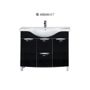 Тумба для раковины Aquanet Асти 105 Белая (фасад черный) с бельевой корзиной