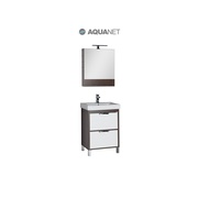 Комплект (гарнитур) Aquanet Гретта 00172710 60 венге (фасад белый), 2 ящика, зеркало камерино