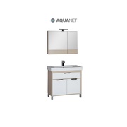 Комплект (гарнитур) Aquanet Гретта 00172721 90 светлый дуб (фасад белый), 1 ящик, 2 дверцы, зеркало камерино