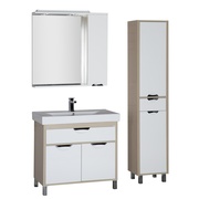 Комплект (гарнитур) Aquanet Гретта 00177137 90 (У) светлый дуб (фасад белый), 1 ящик, 2 дверцы, зеркало (фасад белый)