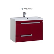 Тумба для раковины Aquanet Тиволи 90 Белая (фасад бордо)