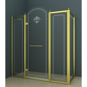 Душевой уголок Cezares Retro 150x100 см прозрачное с матовым узором золото левая