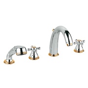 Смеситель для ванны Grohe Sinfonia на 4 отверстия вынос 202 мм высокий излив хром/золото