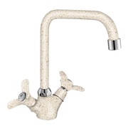Смеситель для кухонной мойки Lemark Q02-72LM двуручный с высоким поворотным изливом 260 мм бежевый
