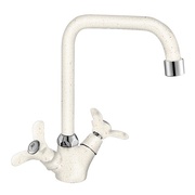 Смеситель для кухонной мойки Lemark Q02-72LM двуручный с высоким поворотным изливом 260 мм белый