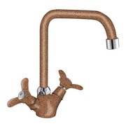 Смеситель для кухонной мойки Lemark Q02-72LM двуручный с высоким поворотным изливом 260 мм терракот