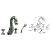 Смеситель для ванны Mestre Dragon на 4 отверстия с ручным душем, античное серебро