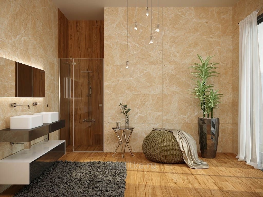 AGL Tiles Capuccino 60x120 см, керамогранит, Индия, под мрамор - фото интерьера 1