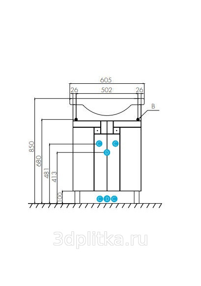 Тумба с раковиной фиджи 60 1a179601fg010