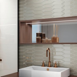 Ape ceramica The Hamptons 5x15, для ванной, керамика, стиль: современный, цвет: зеленый, Испания, глянцевая - фото интерьера 1 - фото 1