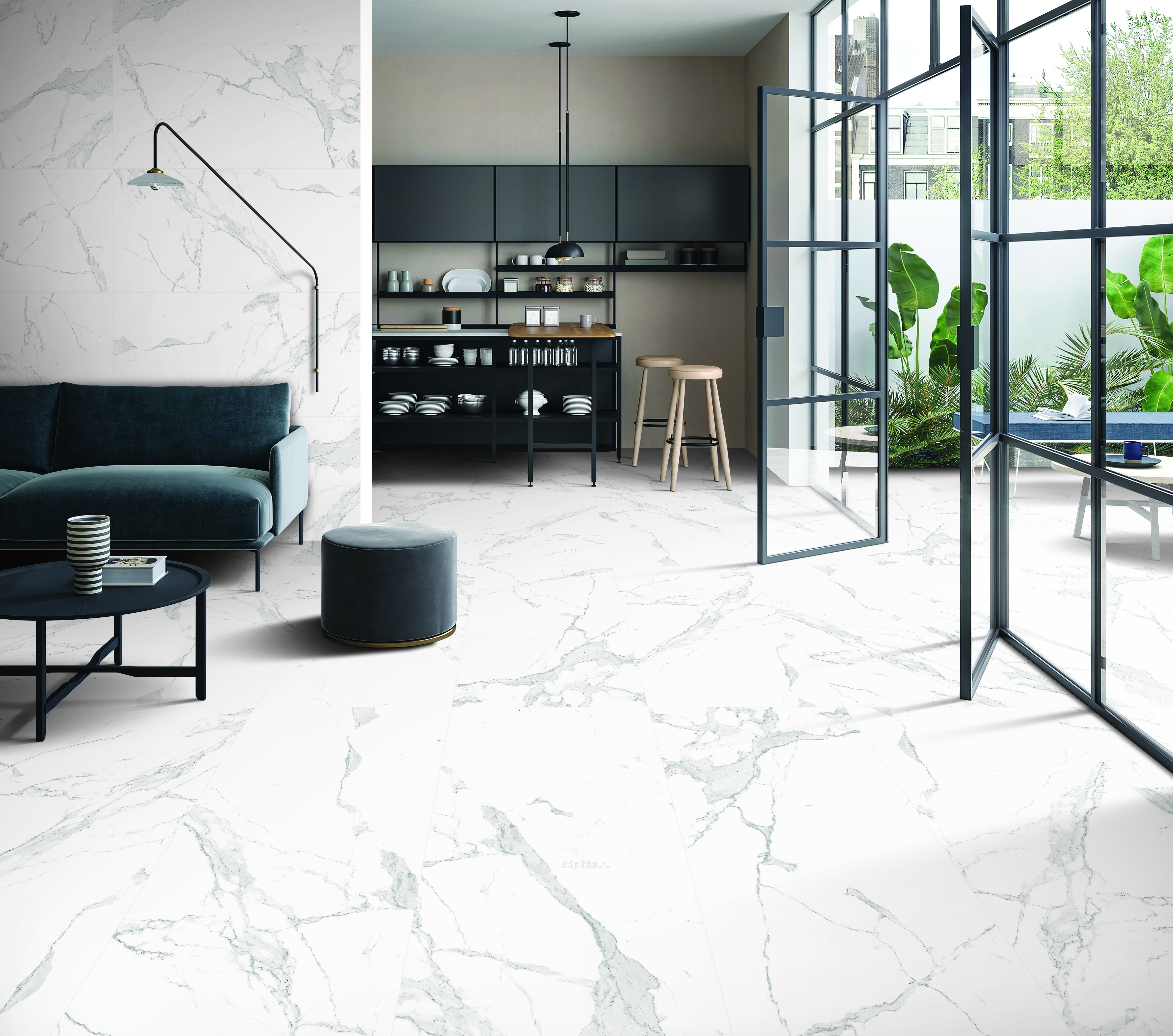 Arcadia Ceramica Paradise Statuario 60x120 см, керамогранит, Индия, под мрамор - фото интерьера 1