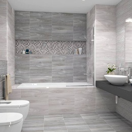 Laparet Envy 20x60, для ванной, керамика, стиль: современный, цвет: серый, Россия, под дерево, матовая - фото интерьера 1 - фото 1