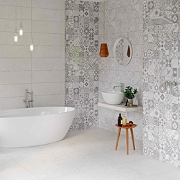 Creto Dover 25x75, для ванной, керамика, стиль: современный, цвет: бежевый, Россия, под бетон , матовая - фото интерьера 1 - фото 1