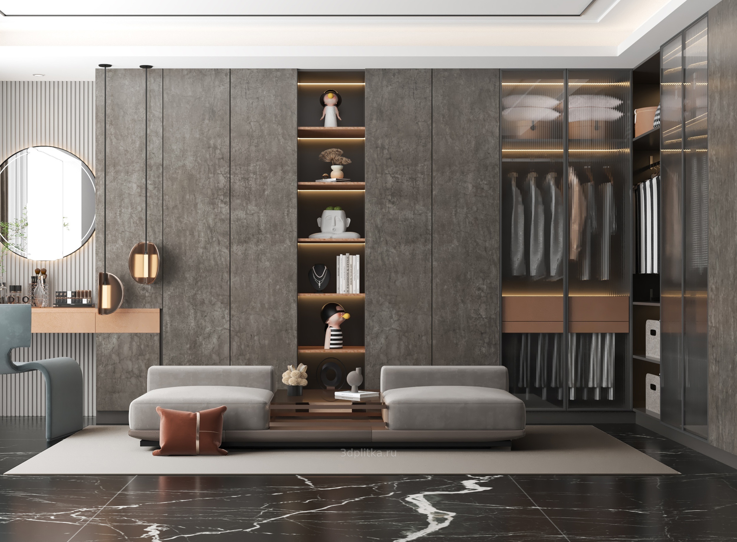 Delfone Portland Black 120x270 см, натуральный камень, Китай, под бетон  - фото интерьера 1