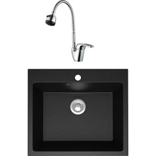 Domaci Болонья Со смесителем Черная 60х51,5-2 Мойка кухонная 51,5x59,5x21,5 см, Россия - фото 1 - фото 1