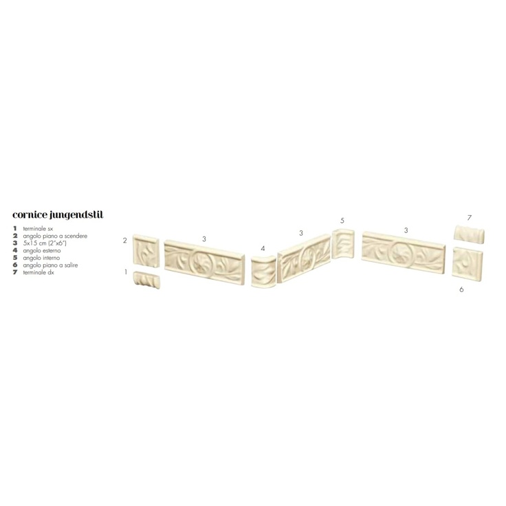 Etruria Victoria Cornice Jungendstil Terminale Dx Sx Caramel Craquele Спец. Элемент 5x15 см, Италия, под камень - фото 1 Etruria Victoria Cornice Jungendstil Terminale Dx Sx Caramel Craquele Спец. Элемент 5x15 см, Италия, под камень - фото 1