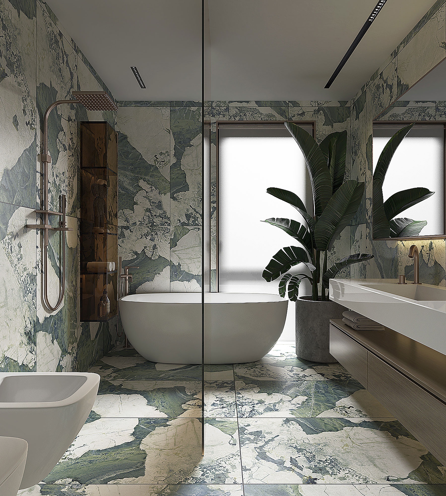 GlobalTile Esmeralda 60x120 см, керамогранит, Россия, под мрамор - фото интерьера 1