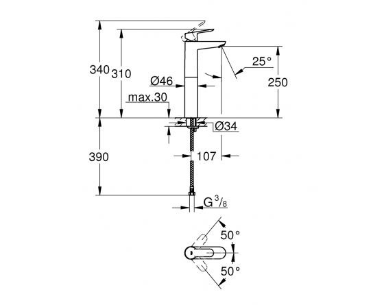 Однорычажный смеситель для раковины grohe bauedge longlife 35 мм размер s 23757000