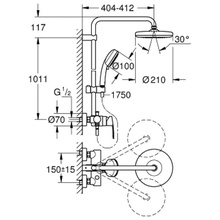 Высота тропического душа grohe