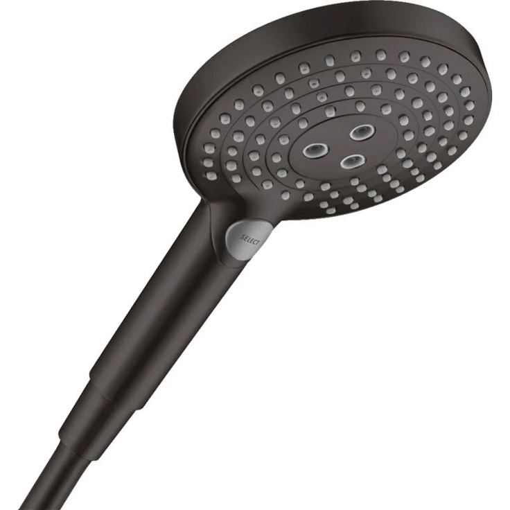 Hansgrohe Raindance Select S 120 3jet PowderRain 26014670 черная матовая Душевая лейка 12,5x22,3 см, Германия - фото 1 Hansgrohe Raindance Select S 120 3jet PowderRain 26014670 черная матовая Душевая лейка 12,5x22,3 см, Германия - фото 1