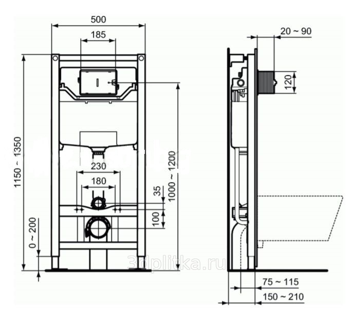 Крепление унитаза к инсталляции ideal standard