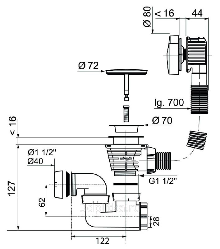 Jacob Delafon E6D159-CP автоматический слив-перелив для ванны ?? купить ...