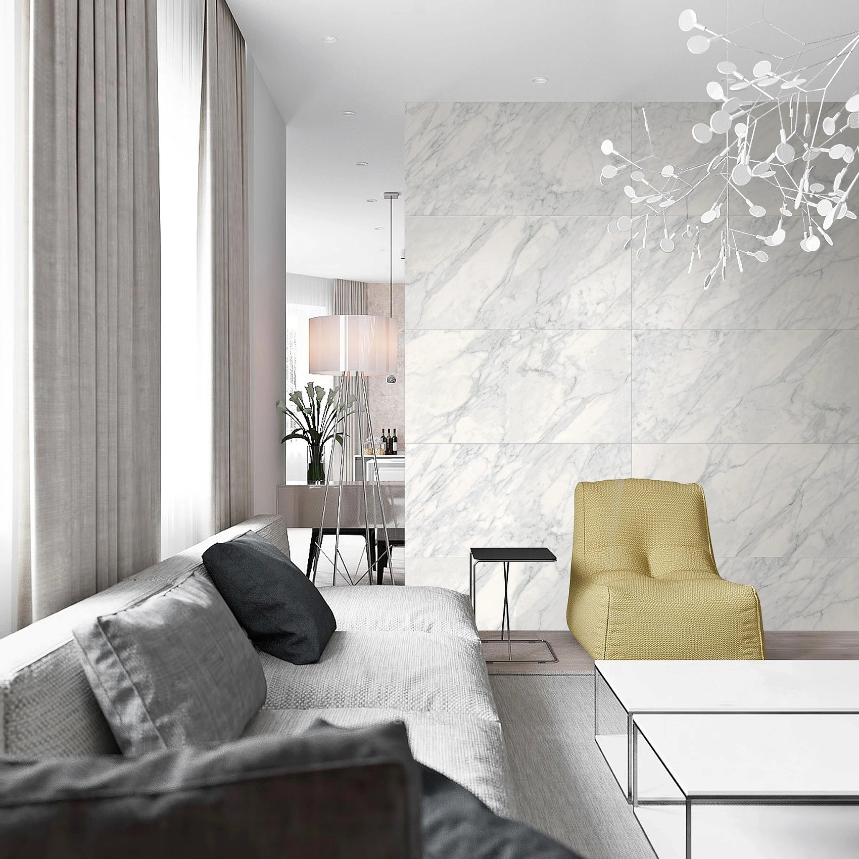 Керамин Фрост 60x60 см, керамогранит, Беларусь, под мрамор - фото интерьера 1