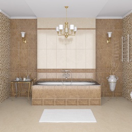 Керлайф Imperial 42x42, для ванной, керамика, стиль: классика, цвет: коричневый, Россия, под камень , глянцевая - фото интерьера 1 - фото 1