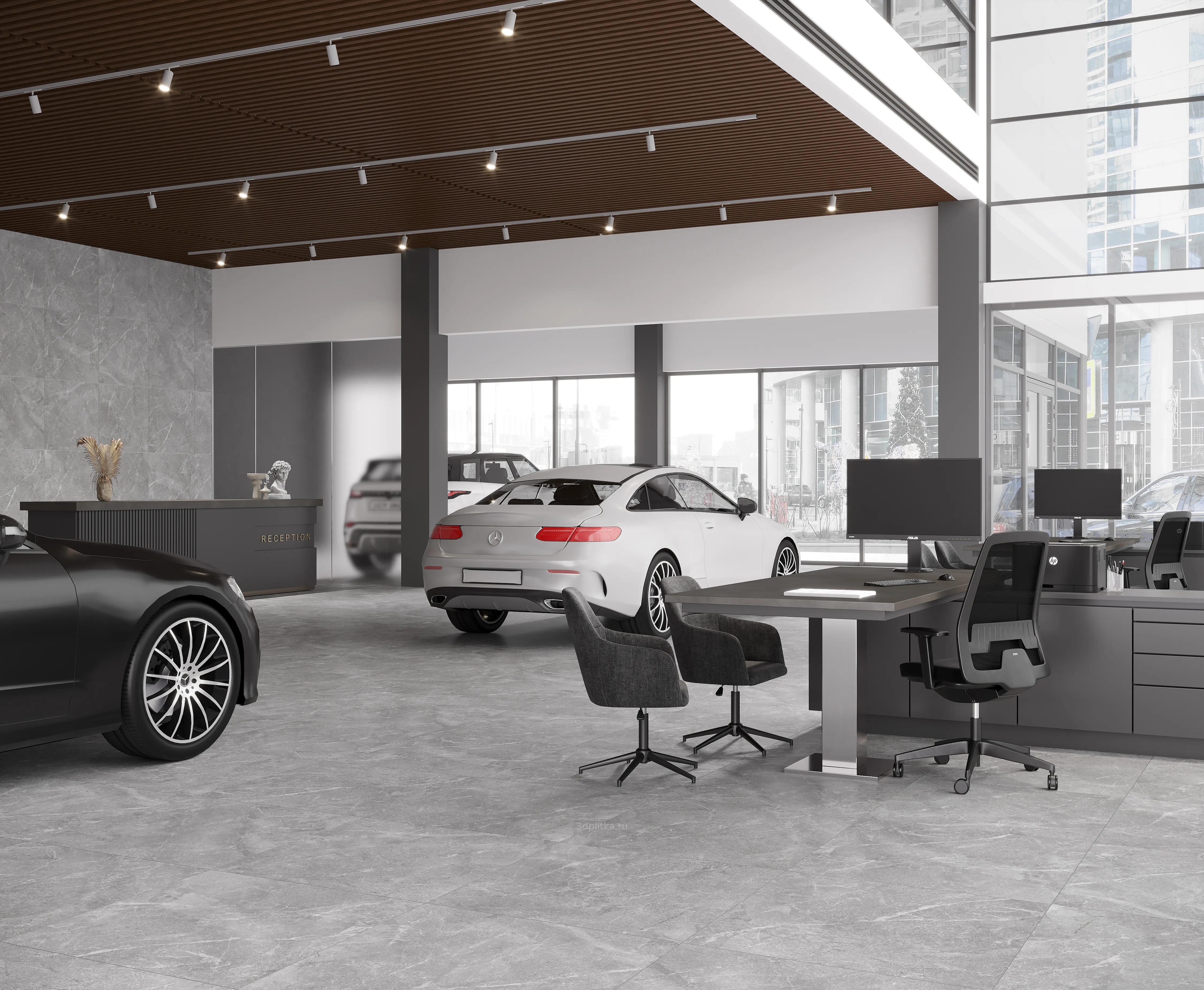 Laparet Rocky Grey PRO 60x60, керамогранит, Индия, под камень  - фото интерьера 1