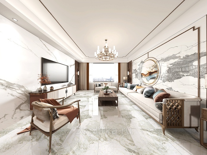 Realistik Apia 60x120 см, керамогранит, Индия, под камень  - фото интерьера 1