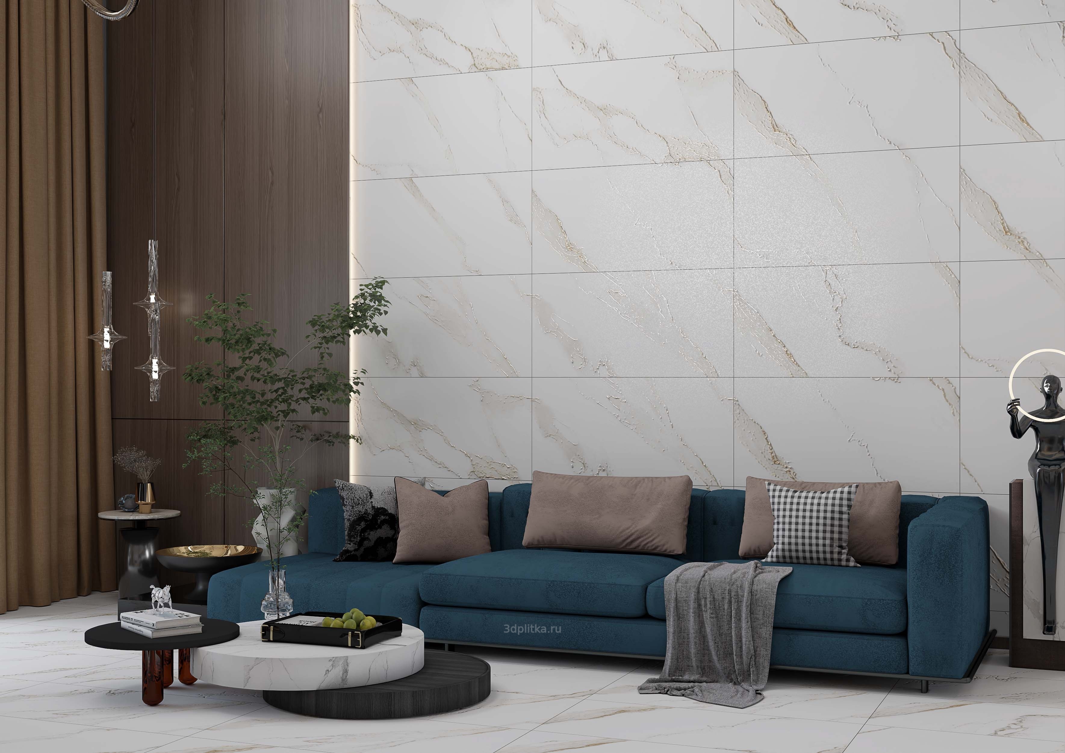 Realistik Clear 60x120 см, керамогранит, Индия, под мрамор - фото интерьера 1