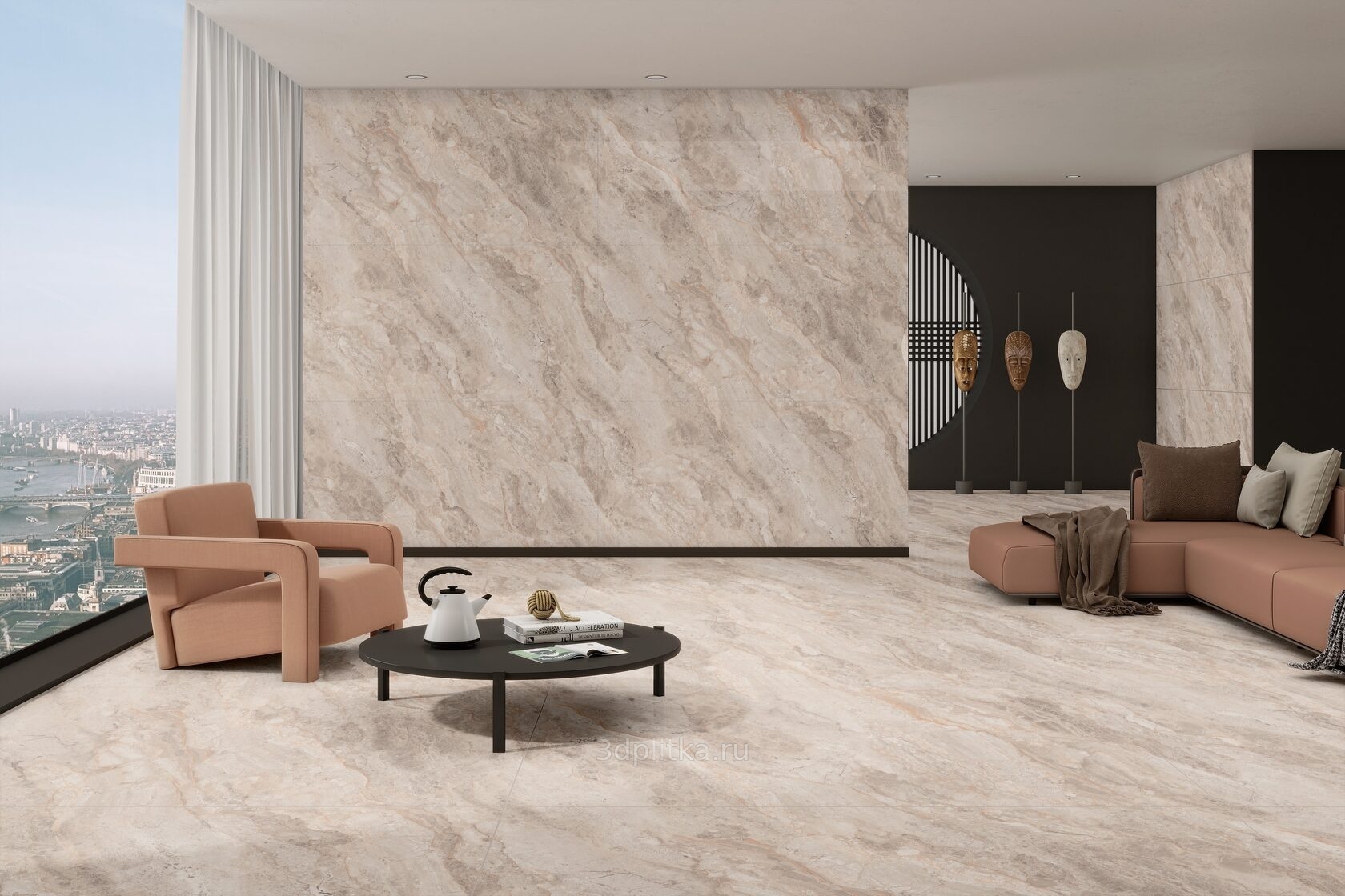 Realistik Smokey 80x160 см, керамогранит, Индия, под камень  - фото интерьера 1