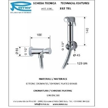 Remer 332TEL С запорным вентилем Хром глянцевый Гигиенический душ Италия - фото 1 - фото 2