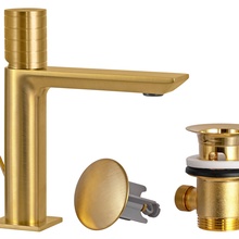 Remer Edge EG610BG Для раковины Золото брашированное с д/к Смеситель для раковины, Италия - фото 1 - фото 2