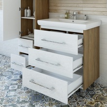 Sanflor Ларго С0002112 Швейцарский вяз / Белый  80 Тумба для раковины 44x74,8x85 см, Россия - фото 1 - фото 2