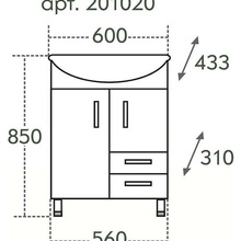 Мебель для ванной санта грация 60 2 двери 2 ящика