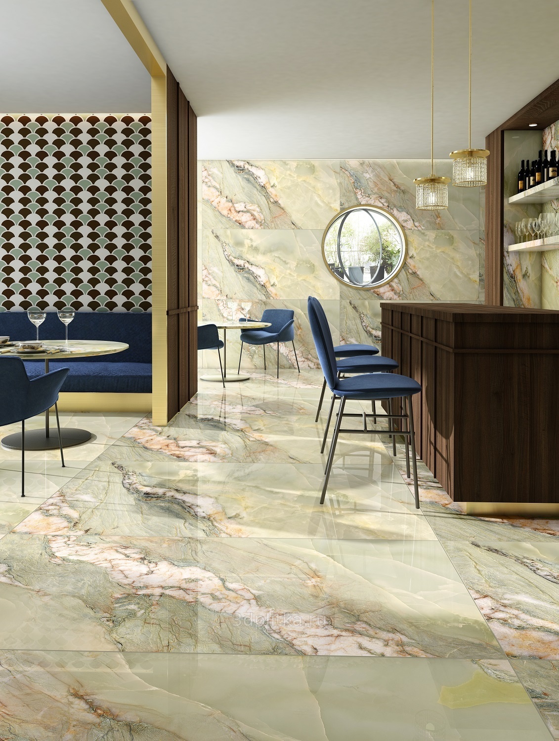 Seron Onyx Emerald 80x160 см, керамогранит, Индия, под оникс - фото интерьера 1