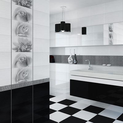 Черная плитка: преимущества настенного керамического черно-белого покрытия с облицовочной глянцевой плиткой и деталями золотого цвета - лучший выбор для вашего интерьера