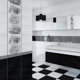 Шахтинская плитка Камелия 40x25 см, для ванной, керамогранит, стиль: современный, цвет: белый, Россия, под обои , матовая - фото интерьера 1 - фото 1