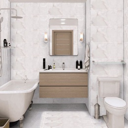 Stn Ceramica Diva 25x75, для ванной, керамика, стиль: современный, цвет: бежевый, Испания, под камень , глянцевая - фото интерьера 1 - фото 1