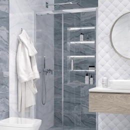 Alma ceramica Arcadia 24,9x50, для ванной, керамогранит, стиль: современный, цвет: серый, Россия, под камень , глянцевая - фото интерьера 1 - фото 1