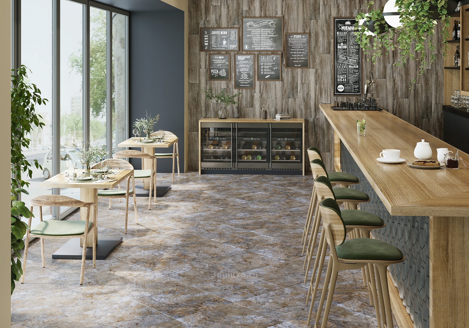 Alma ceramica Indastrio 57x57, керамогранит, Россия, под камень  - фото интерьера 1