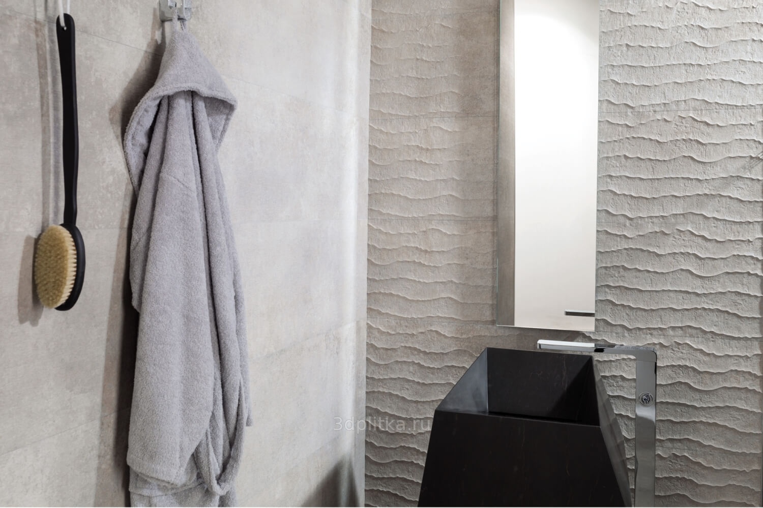 Venis Contour 33,3x100 см, для ванной, керамика, стиль: современный, цвет: серый, Испания, под камень , матовая - фото интерьера 1